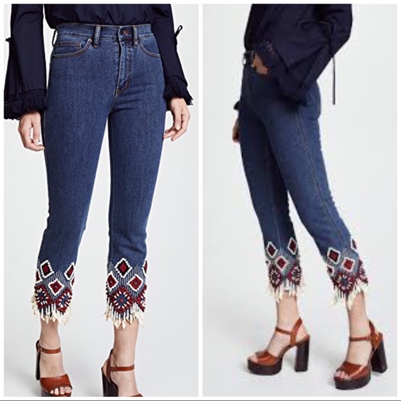 Tory Burch Denim - Tory Burch Stretch Denim Mia Embroidered Cuff Jean